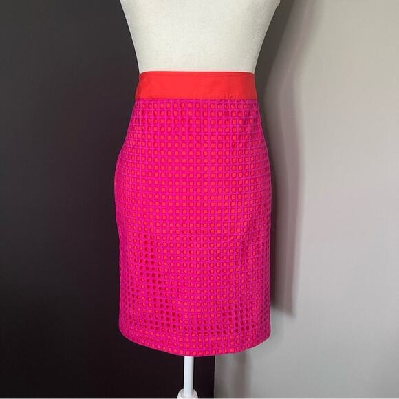 Talbots Geometric Cut Out Overlay Pink and Orange Pencil Skirt- Size 4 P - Picture 1 of 10